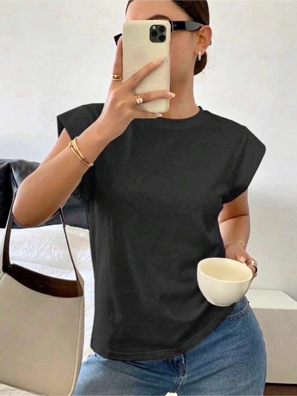 Casual Solid Black T-Shirt
